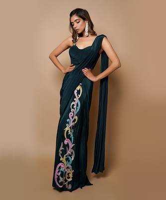 ready to wear teal saree set 2