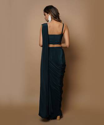 ready to wear teal saree set 5