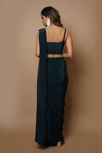 ready to wear teal saree set