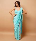 ready to wear blue firozi saree set