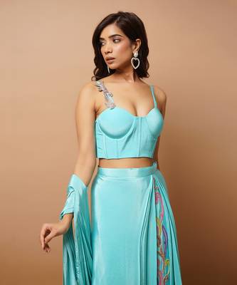 ready to wear blue firozi saree set 3