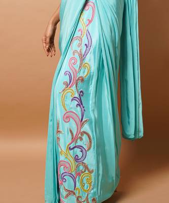 ready to wear blue firozi saree set 4