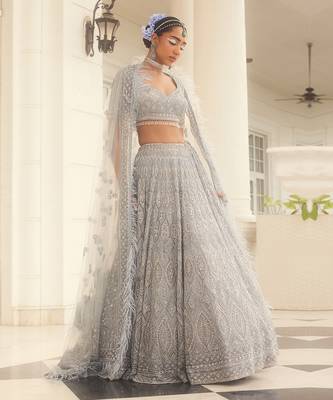 Grey Embroidered Lehenga Set 1
