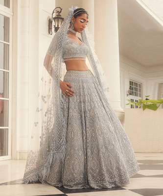 Grey Embroidered Lehenga Set 2