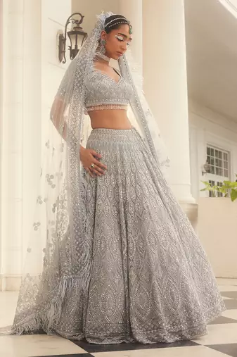 Grey Embroidered Lehenga Set
