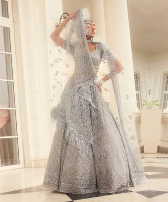 Grey Embroidered Lehenga Set 3