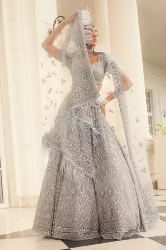 Grey Embroidered Lehenga Set
