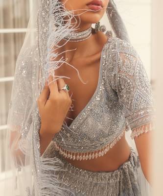 Grey Embroidered Lehenga Set 4