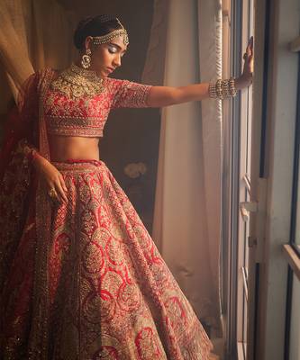 Red Elnaz Heavily Embroidered Lehenga Set 1