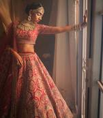 Red Elnaz Heavily Embroidered Lehenga Set