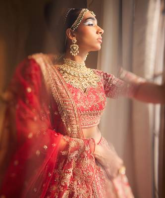 Red Elnaz Heavily Embroidered Lehenga Set 2
