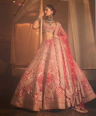 Red Frosty Heavily Embroidered Lehenga Set 1