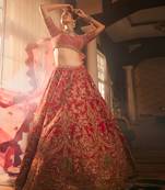 Red Isra Heavily Embroidered Lehenga Set