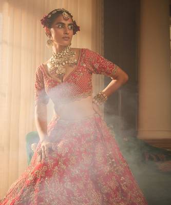 Red Isra Heavily Embroidered Lehenga Set 2