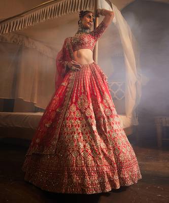Red Jahanara Heavily Embroidered Lehenga Set 1