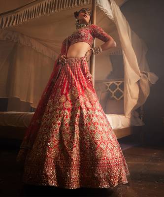 Red Jahanara Heavily Embroidered Lehenga Set 2