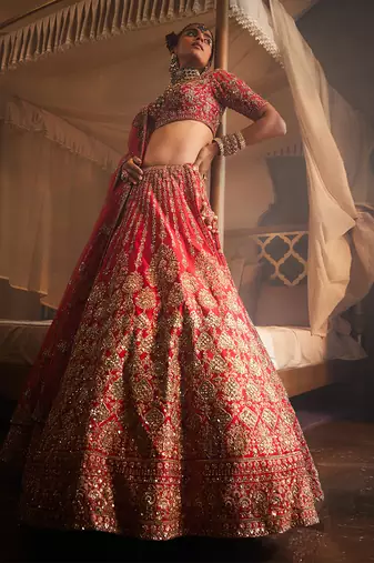 Red Jahanara Heavily Embroidered Lehenga Set