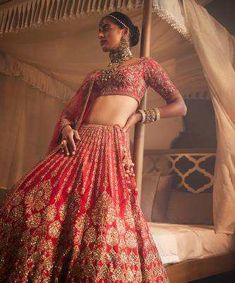 Red Jahanara Heavily Embroidered Lehenga Set 3