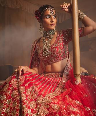 Red Jahanara Heavily Embroidered Lehenga Set 4