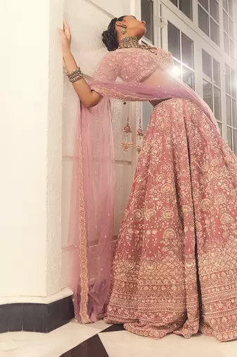 Mauve Embroidered Lehenga Set