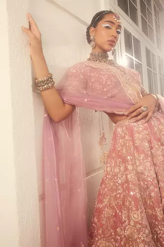 Mauve Embroidered Lehenga Set