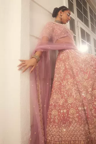 Mauve Embroidered Lehenga Set