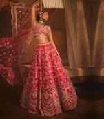 Cherry Red Heavily Embroidered Lehenga Set