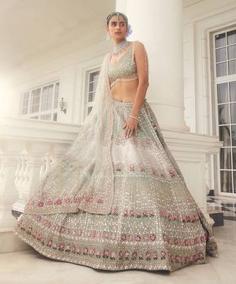 Dusty Firoza Maithili Embroidered Lehenga Set 1