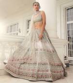 Dusty Firoza Maithili Embroidered Lehenga Set