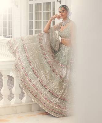 Dusty Firoza Maithili Embroidered Lehenga Set 2