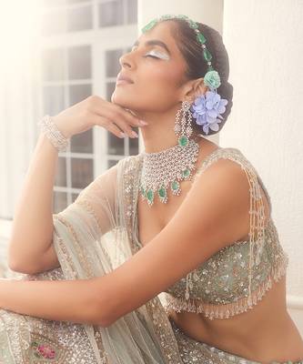 Dusty Firoza Maithili Embroidered Lehenga Set 3