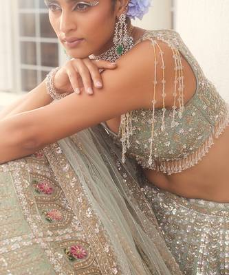 Dusty Firoza Maithili Embroidered Lehenga Set 4