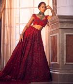 Red Merlin Heavily Embroidered Lehenga Set