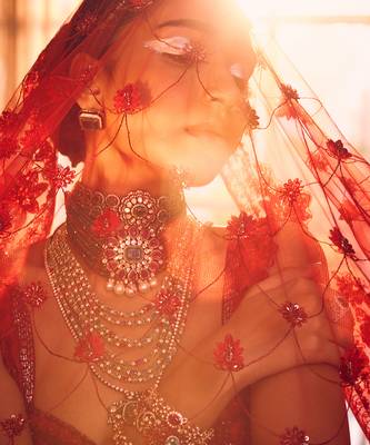 Red Merlin Heavily Embroidered Lehenga Set 4