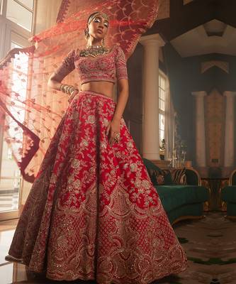 Red Persia Heavily Embroidered Lehenga Set 1