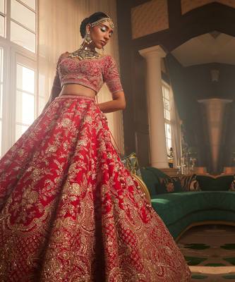 Red Persia Heavily Embroidered Lehenga Set 2