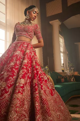 Red Persia Heavily Embroidered Lehenga Set