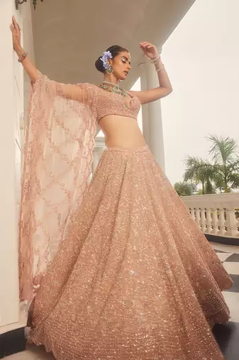 Pink Embroidered Lehenga Set