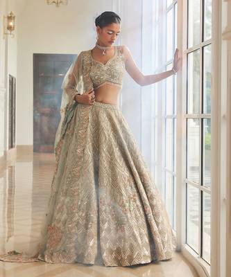 Dusty Firoza Embroidered Lehenga Set 1