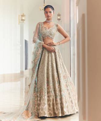 Dusty Firoza Embroidered Lehenga Set 2