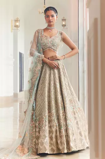 Dusty Firoza Embroidered Lehenga Set