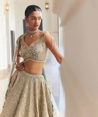 Dusty Firoza Embroidered Lehenga Set 3