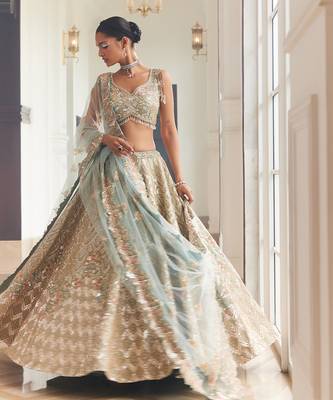 Dusty Firoza Embroidered Lehenga Set 4