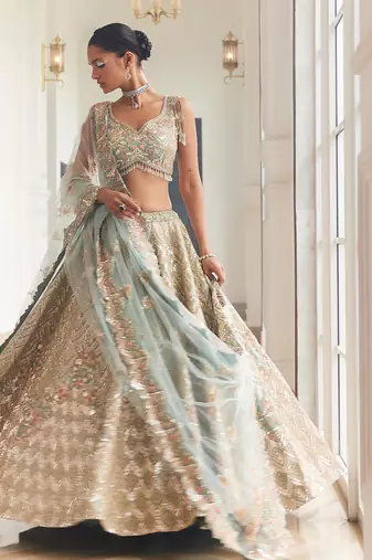 Dusty Firoza Embroidered Lehenga Set
