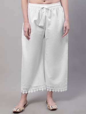 White hem design woven straight fit Palazzos 1