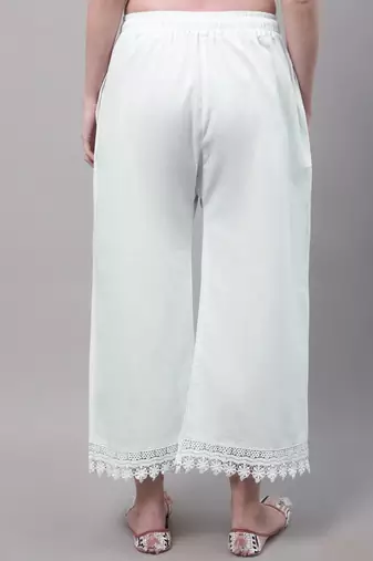 White hem design woven straight fit Palazzos