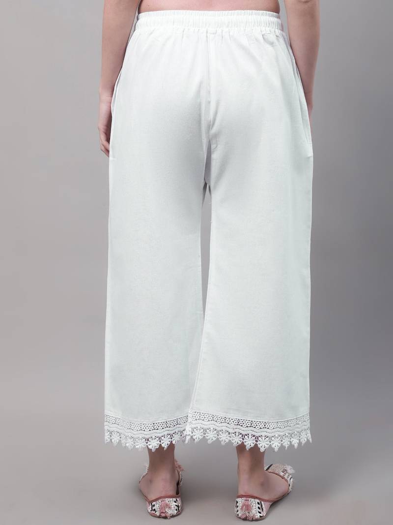 White hem design woven straight fit Palazzos