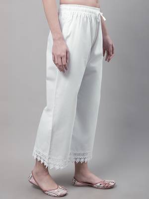 White hem design woven straight fit Palazzos 3