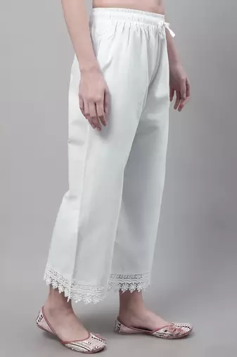 White hem design woven straight fit Palazzos