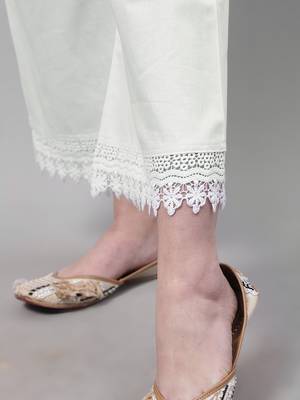 White hem design woven straight fit Palazzos 6